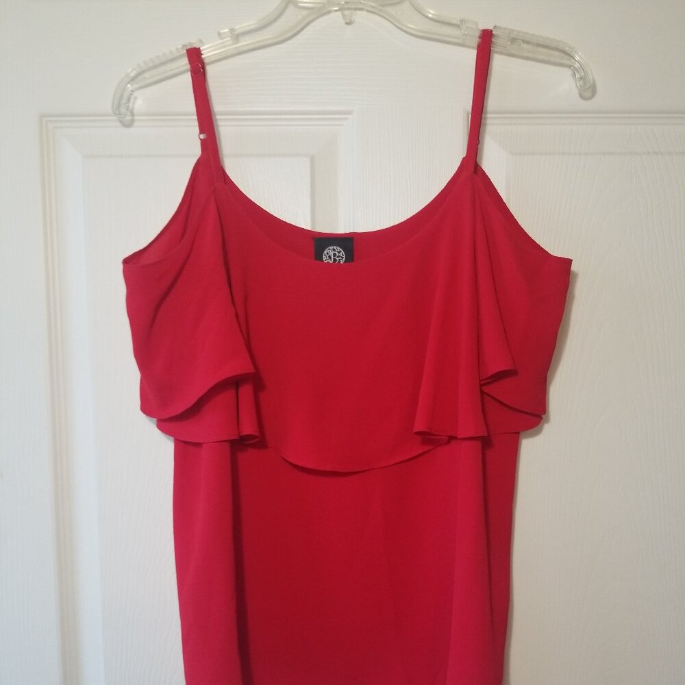 Bobeau Red Cold Shoulder Ruffle Top Blouse Adjustable Shoulder Straps Medium